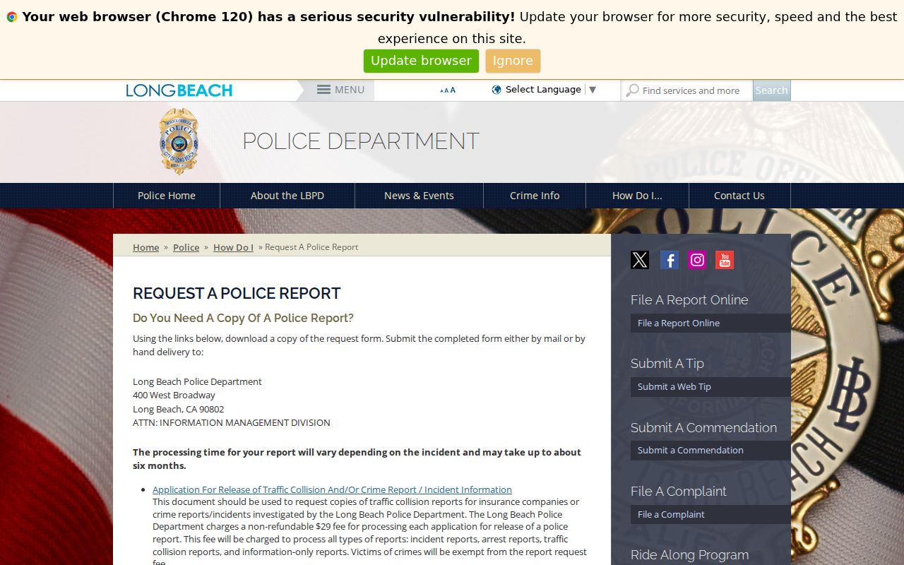Long Beach Police report request instructions