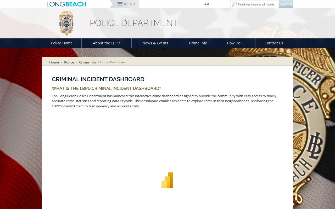 Long Beach Police Department criminal incident dashboard