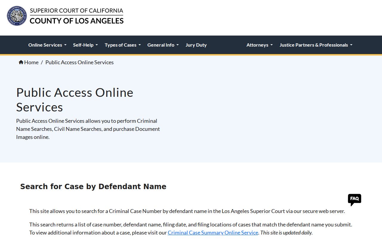 Los Angeles County criminal court case defendant index