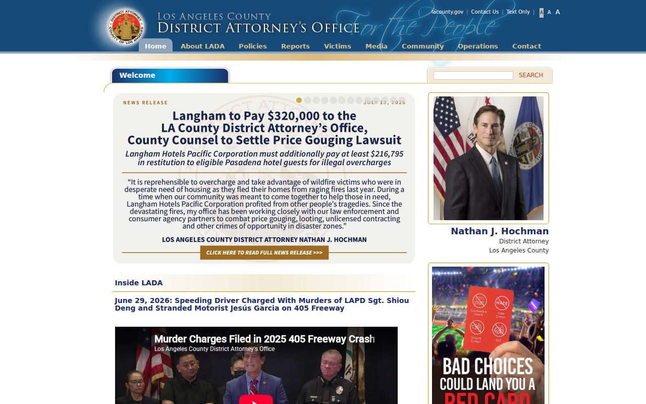 Los Angeles County District Attorney official home page