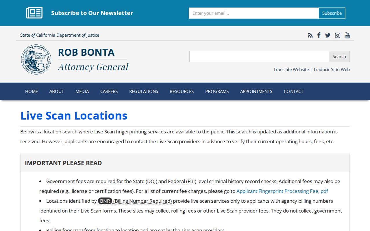 California DOJ Live Scan location search with Los Angeles County provider filter