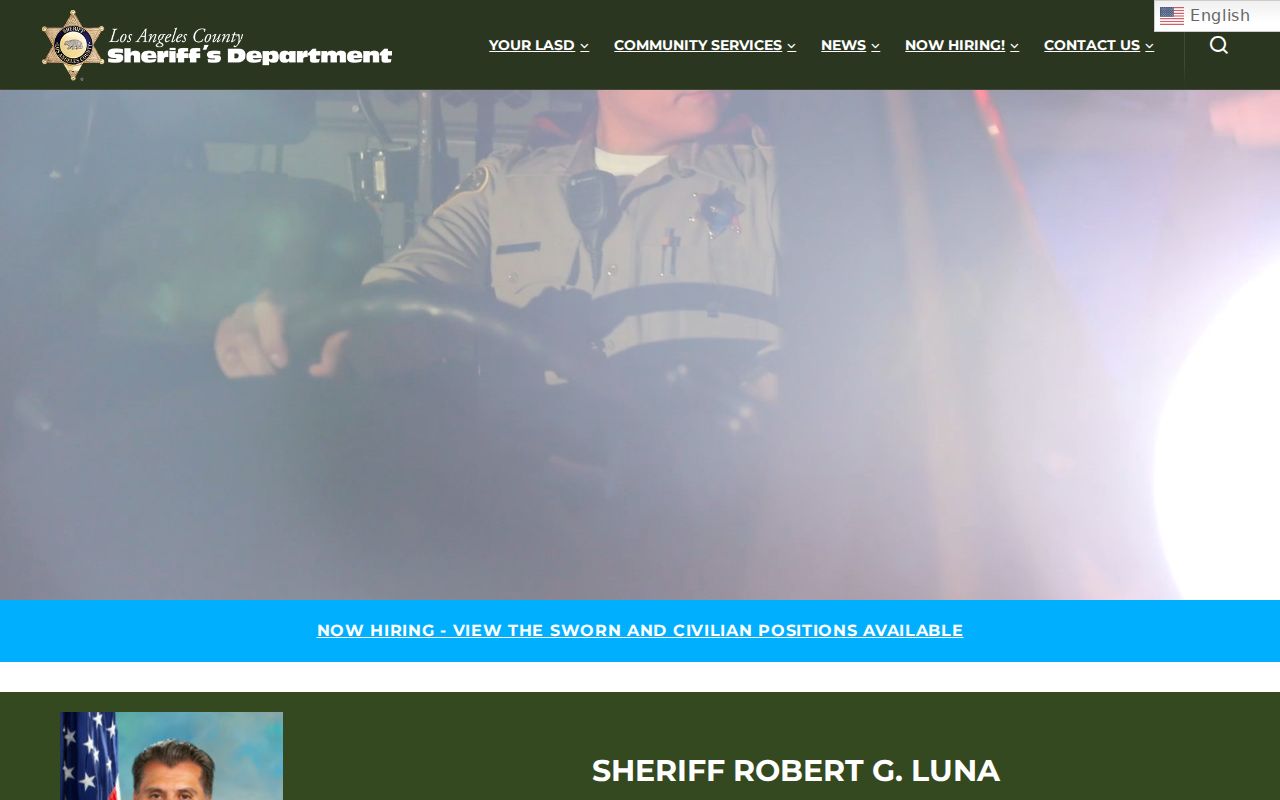Los Angeles County Sheriff's Department official home page with custody links