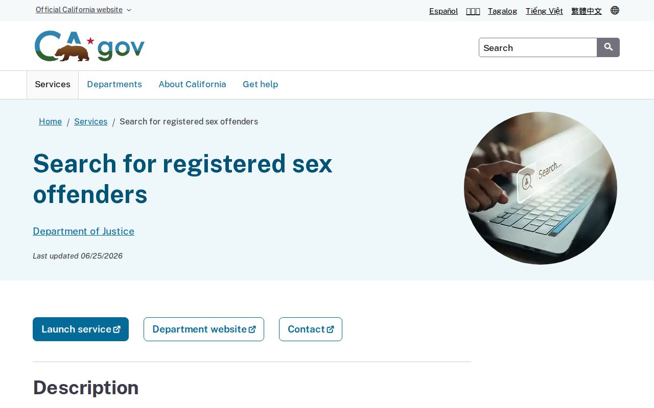 Los Angeles County sex offender search service on CA.gov