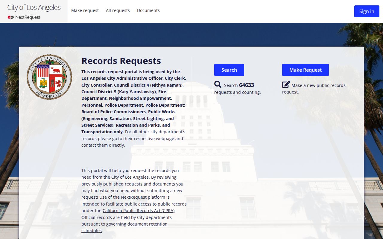 Los Angeles County sex offender record request portal for Los Angeles city