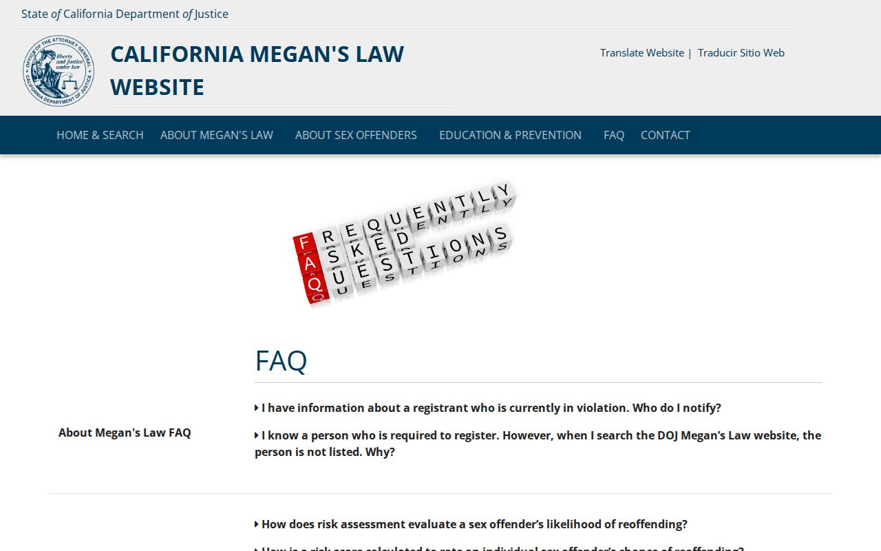 Los Angeles County sex offender registry address display FAQ